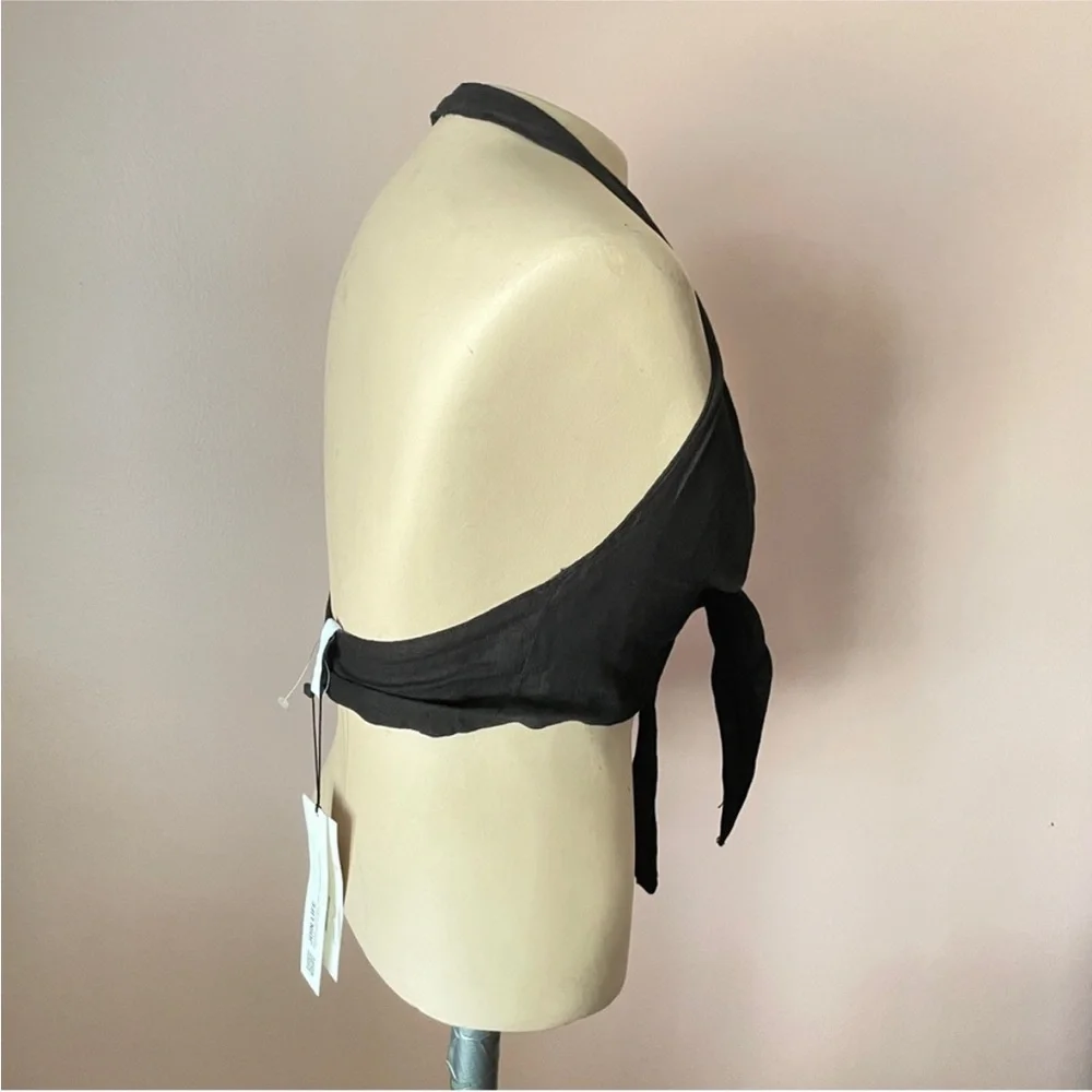 NWT Zara Black Halter Tie-Front Vacation Clean Girl Linen Top - Picture 5 of 7